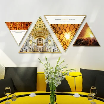 

Luxury Abstract Decorative Painting Living Room Entrance Hallway Fashion Creative Triangle Paintings Poster with frame