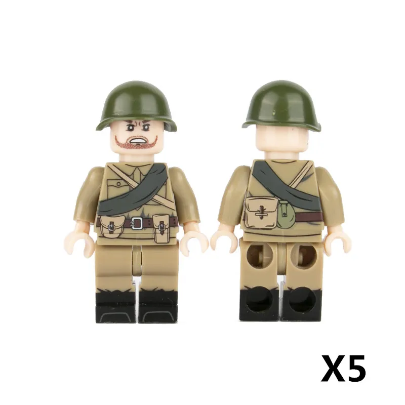 new-soldiers-5pcs WW2 советские солдатики, Мини фигурки, военное оружие, город, части, полицейские кирпичи, строительные блоки, кирпичи, оригинальные MOC армейские игрушки C105 - Цвет: new-soldiers-5pcs