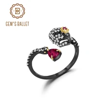 GEM'S балетное кольцо с натуральным Рубином, украшенное стеклянным цветком и скелетом, 925 пробы, серебряные регулируемые Открытые Кольца для женщин, хорошее ювелирное изделие