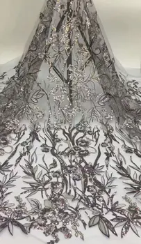 

African Sequined Lace Fabric High Quality 3d Embroidered Tulle Sequins Fabric French Lace Fabric For 2020 Evening Dress YYZ263
