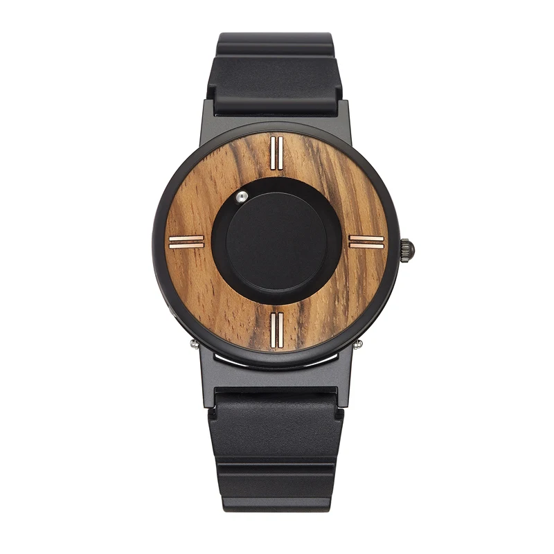 Eutour магнитные часы мужские часы wo мужские часы модные повседневные кварцевые часы, простой мужской минималистичный деревянный циферблат - Цвет: Черный
