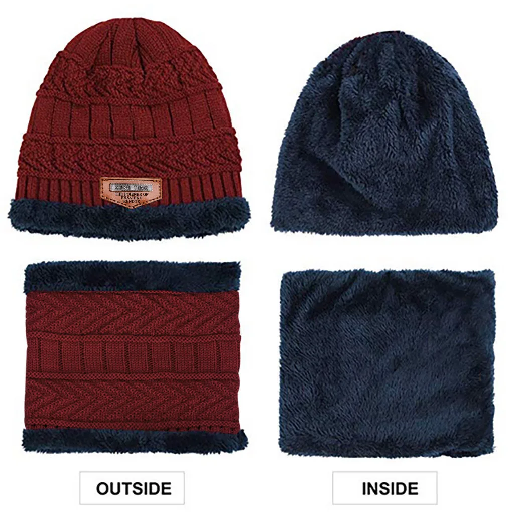 Мужская теплая шапка Skullies+ мягкий шарф, комплект из двух предметов, зимняя утолщенная шапка, мужские ветрозащитные вязаные шапки, теплые шапки для шеи W2