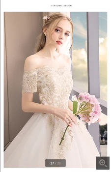 

2020 robe de soiree white off the shoulder elegant wedding dress modest short sleeve gold lace applique court train bride dress