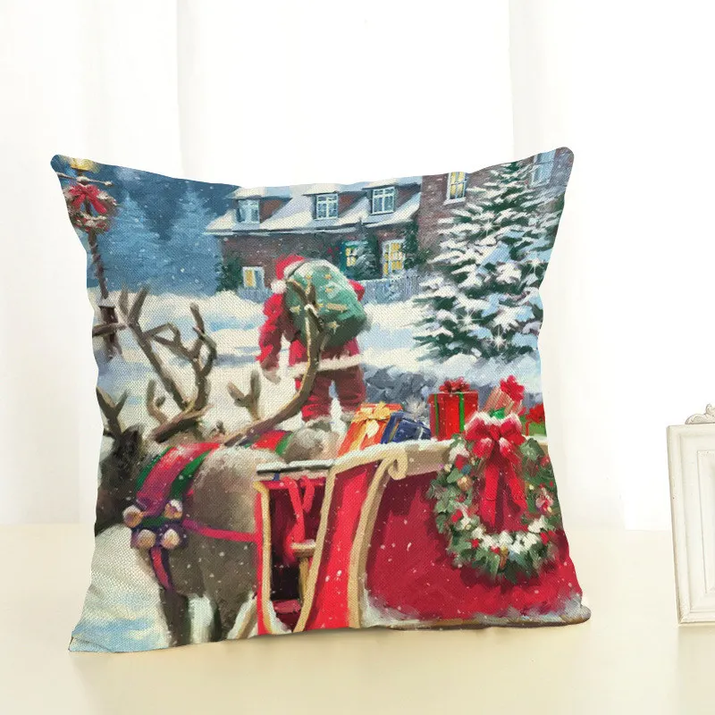 Рождественская наволочка для подушки 45х45см наволочка для Санта Клаус снегоход с принтом «Снеговик» и «олень» сидений наволочка домашняя декоративная льняная для диванных подушек, наволочки для подушек - Цвет: No.2