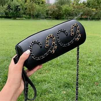 

New Women's Cylinder Clutch Heart Chain Ladies Shoulder Bag Pu Leather Ladies Crossbody Bag Fashion Mini Shoulder Messenger Bags