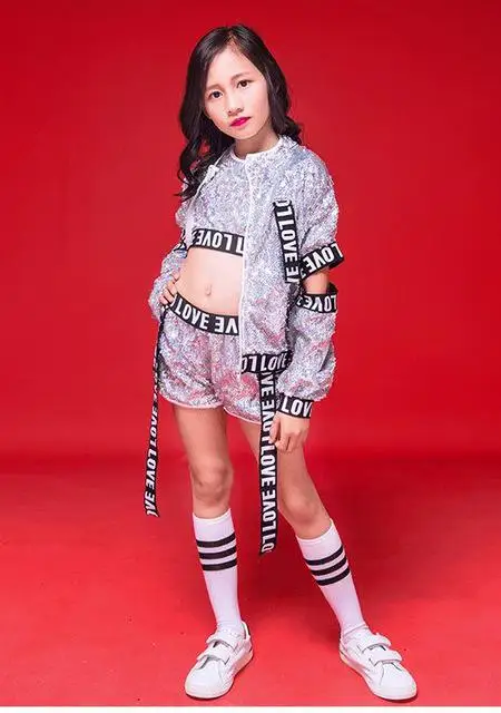 Jazz Dance Sequins Boys Girls Street Dance Hip Hop Costume For Kids Child Coat Vest Shorts 3pcs Catwalk Performance Clothes - Цвет: White