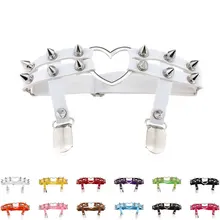 1x женский кожаный двойной ремень подвязка с сердцем эластичный Заклепки Шпильки ноги Подвязки Пояс