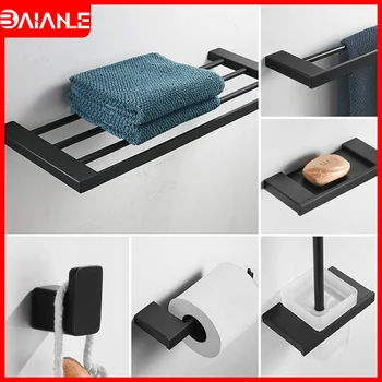

Bathroom Towel Holder Black Stainless Steel Towel Rack Hanging Holder Towel Bar Toilet Paper Holder Shower Soap Holder Coat Hook
