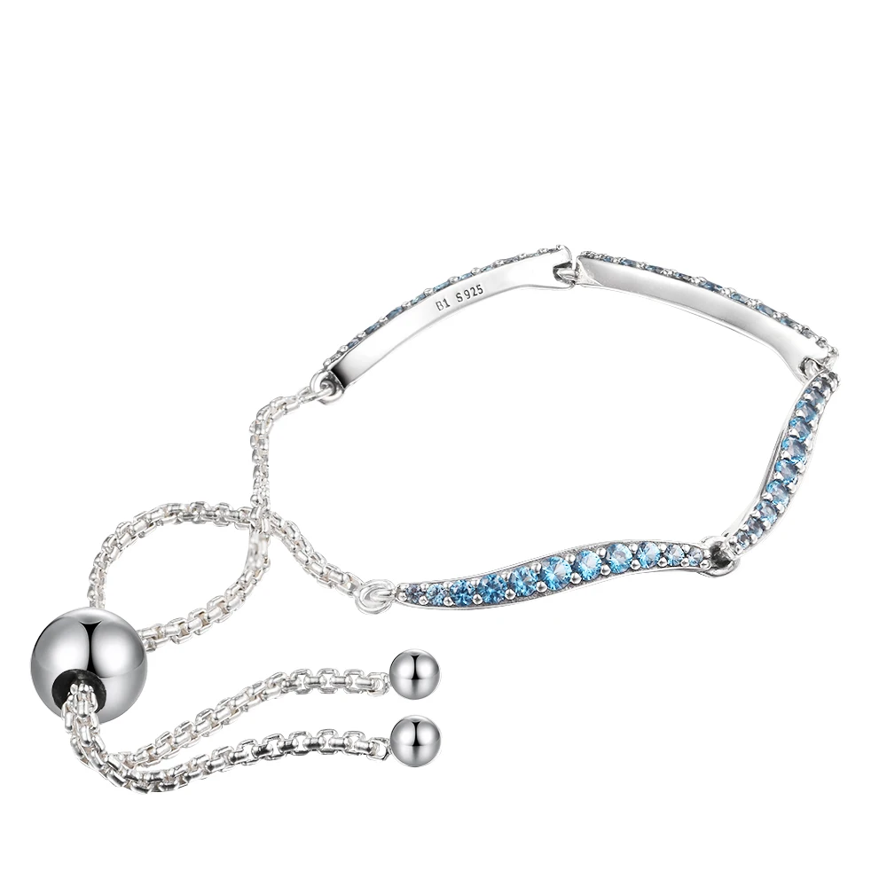 

Blue Wavy Slider Bracelet Blue CZ Stone Fits 925 Beads Silver Bracelets For DIY Woman Fashion Bracelets For Jewelry Making