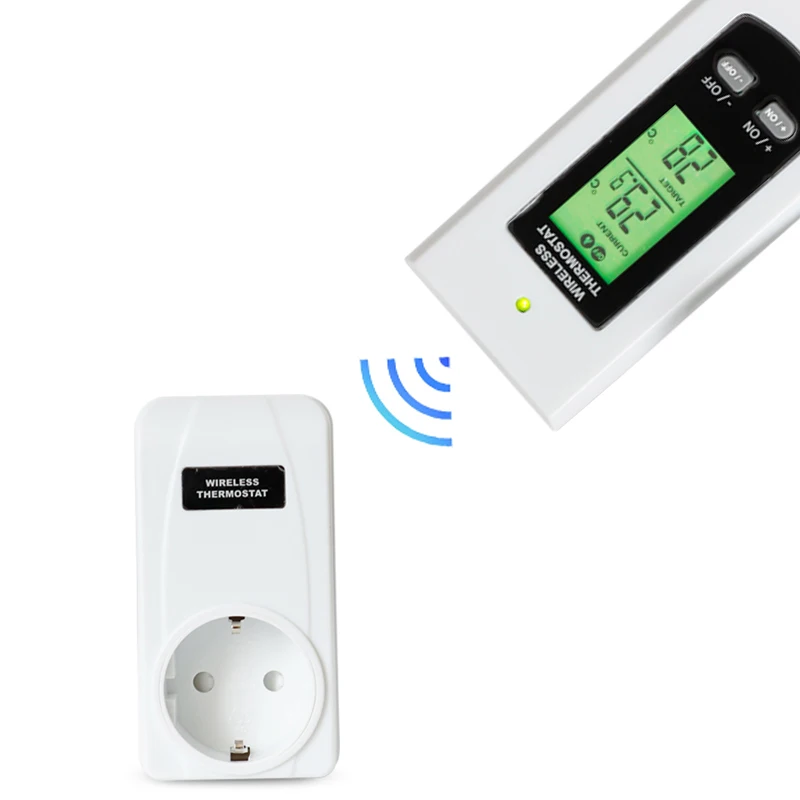 

Digital Wireless Thermostat RF EU Plug Heating and Cooling Room Temperature Controller Socket LCD Backlight with Remote Control