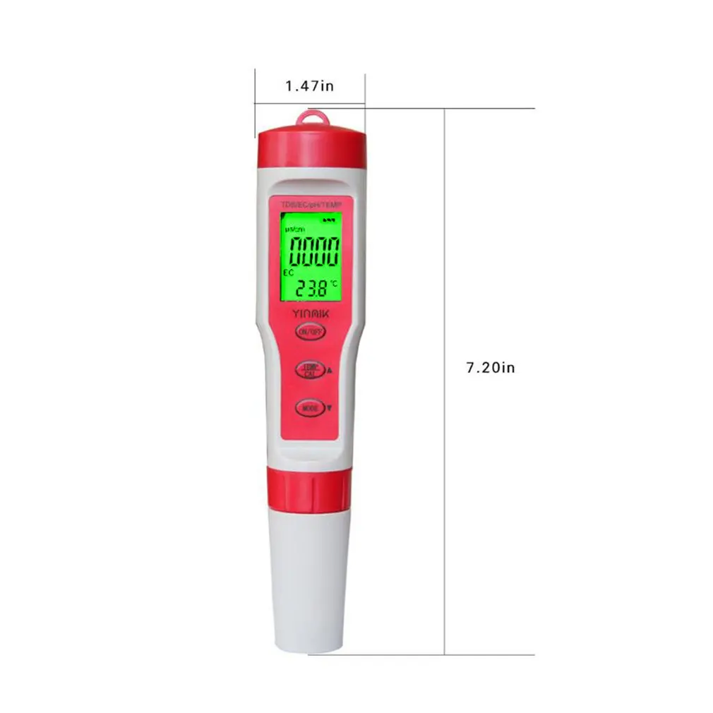 Портативный цифровой 4 в 1 PH/TDS/EC/TEMP Измеритель Качества воды тестер чистоты ручка Фильтр измерения с подсветкой