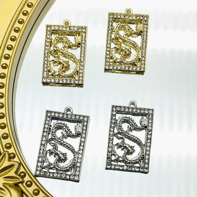 

10Pcs Alloy Dragon Carving Necklace Charm Crystal Frame Animal Pendant DIY Handmade Jewelry Findings Fashion Necklace Components