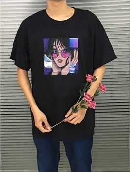 

Fashionshow-JF Girl In Sunglasses Korean Fashion Anime T-Shirt Men's Kawaii Ulzzang Style Street Style Harajuku Shirt