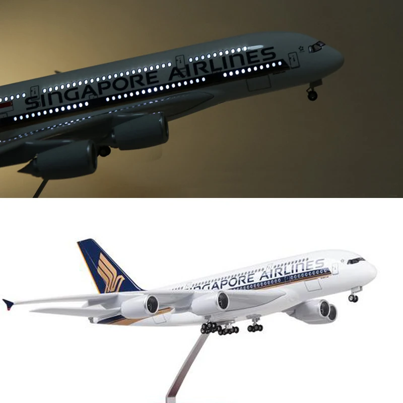 1: 160 весы 45 см модель самолета Аэробус авиакомпании Сингапура A380 с светильник