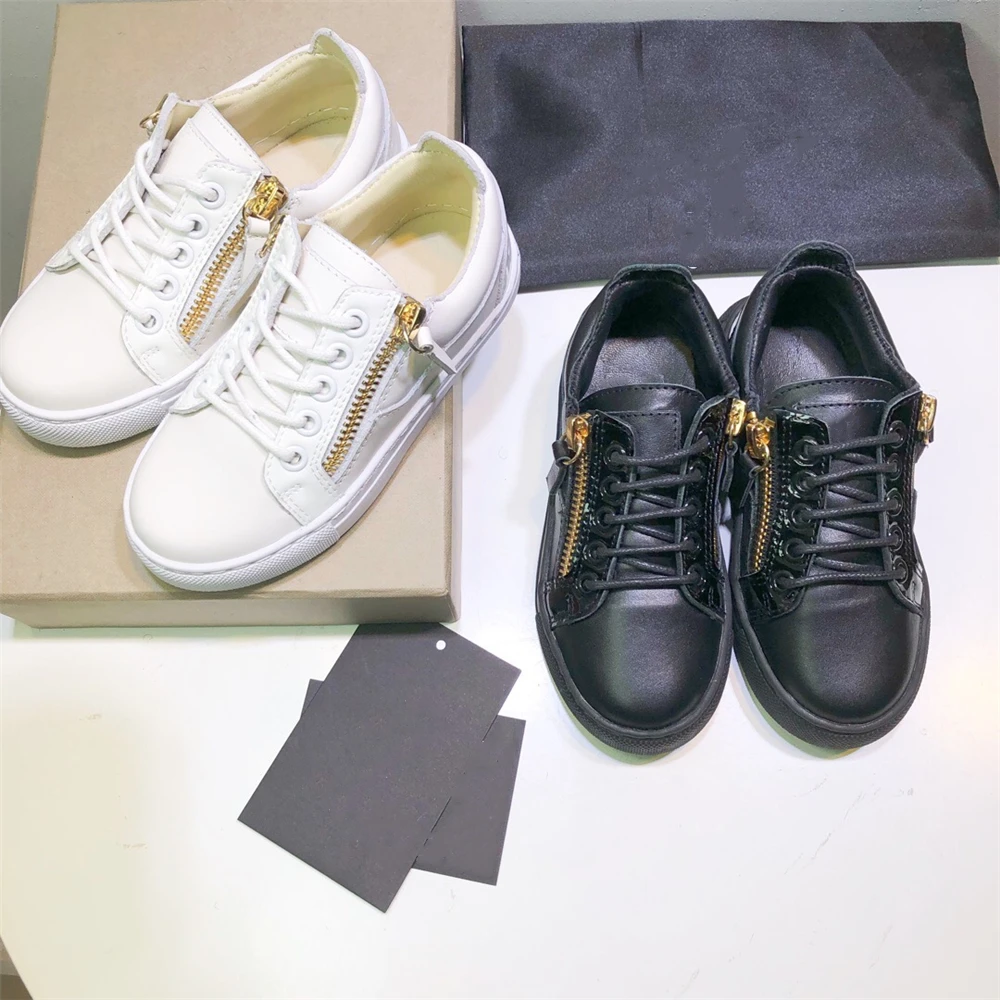

Chueyz Fashion Children Shoes Boy Girl Casual Sneakers Genuine Leather Non-slip Loafers Classic Sneakers Black White Sport Shoes