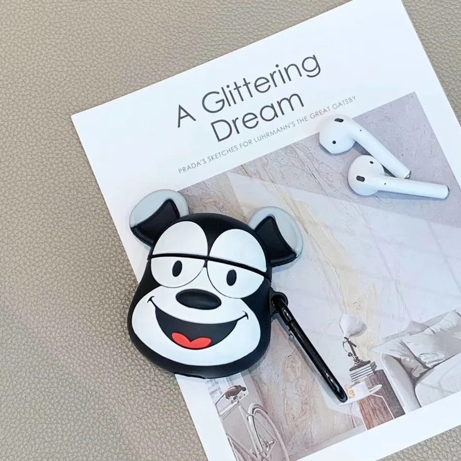 Dog Для AirPods чехол 3D милый мультфильм Kawaii Кошка Собака чехол для наушников для Airpods 2/i10/i11 TWS Защитная крышка с крючок карабина - Цвет: Dog