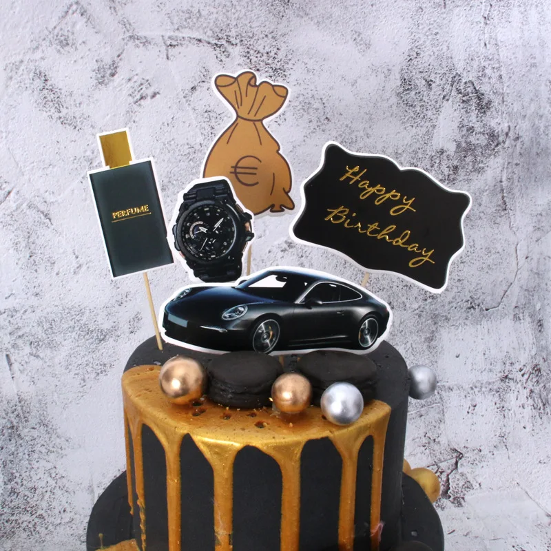 

5pcs Rich Dream Money Car Theme Cake Topper Adult Happy Birthday Birthday Party Supplies Cake Decorating Wedding Cake Topper