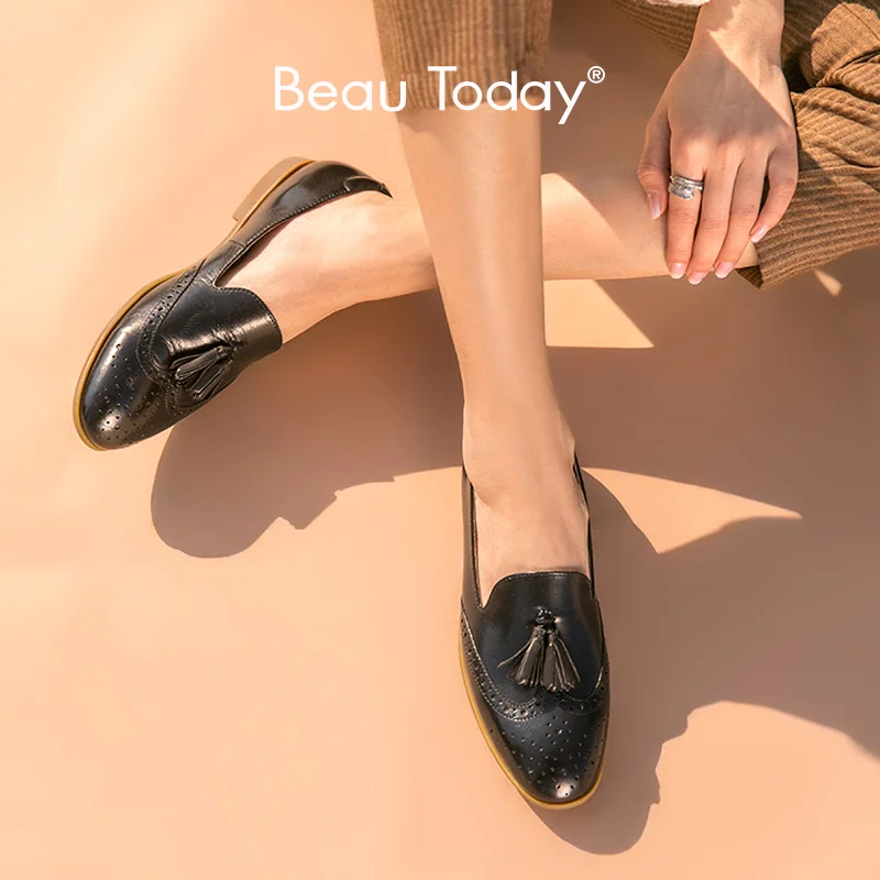 Женские лоферы с кисточками BeauToday повседневные туфли на плоской подошве из