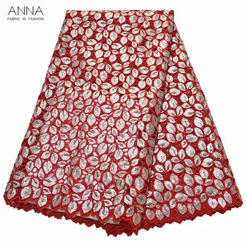 

Anna fashion nigerian red embroidery lace african organza fabric 2020 high quality french sequin lace hollow design for sewing