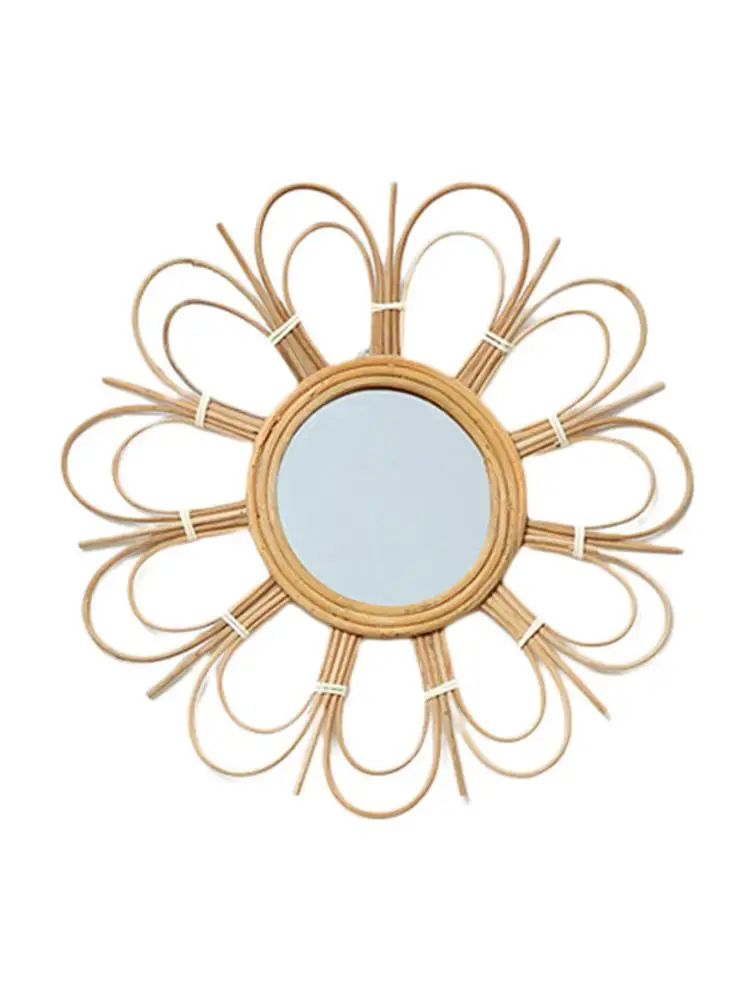 Туалетное зеркало в ретро стиле ротанга арт-деко круглое зеркало для макияжа для гостиной стены кухни украшения ванной комнаты
