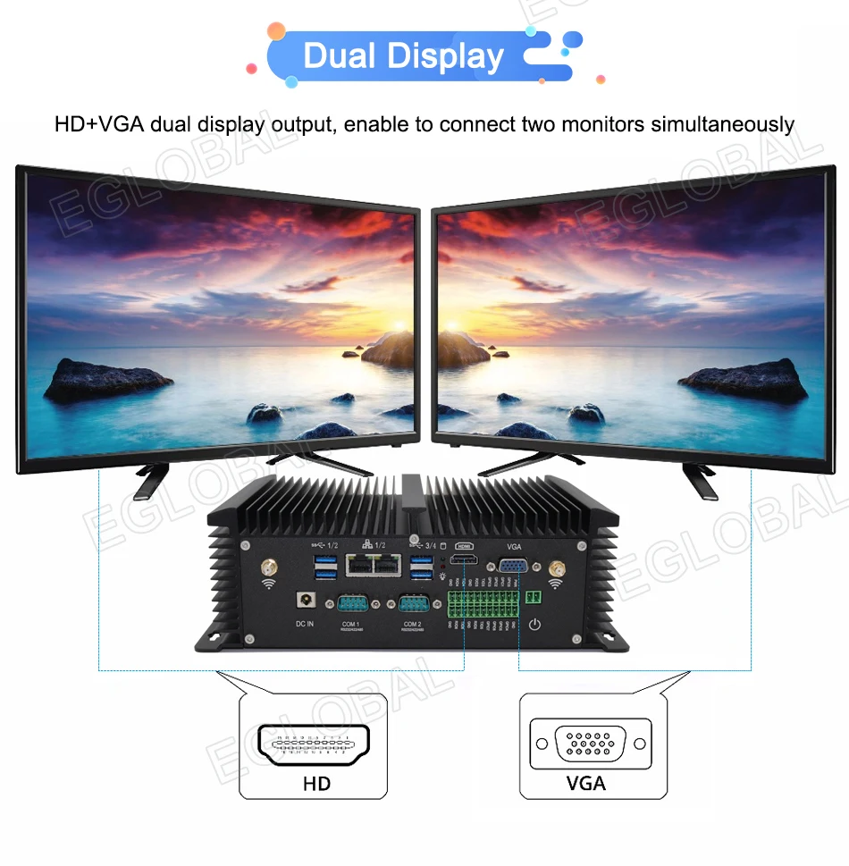 Промышленный мини-ПК без вентилятора i5 8250U i7 7500U 2* DDR4 2* Lans настольный компьютер Win10 Linux 2* COM GPIO 4G SIM VGA HDMI WiFi