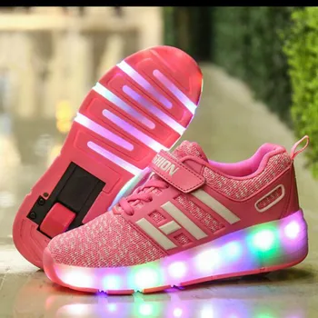 

PKSAQ Kids LED light tennis shoes glowing luminous light up sneakers with on wheel kids rollers skates shoes for boy girls