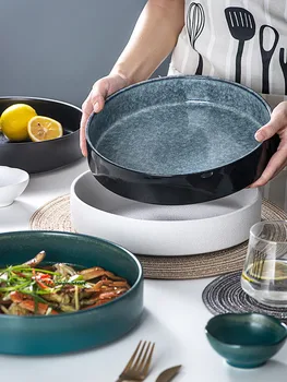 

Nordic Western Food Ceramic Dinner Plate Soup Plate Household Round Creative Fish Plate Japanese Deep Plate Large Basin Bowl