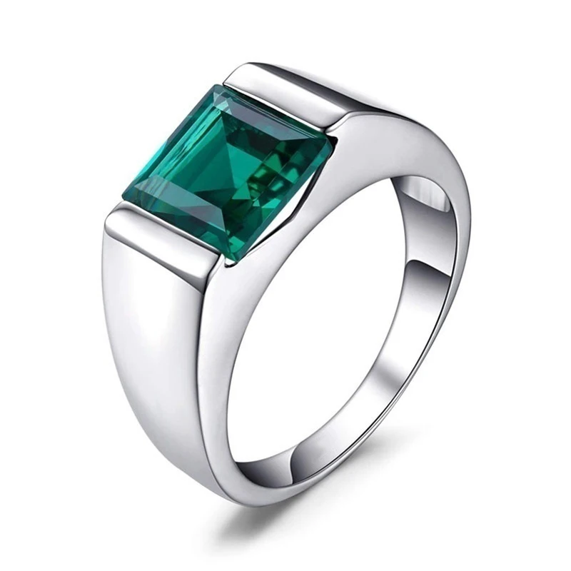 Tanie Alloy imitacja niebieski szmaragdowy męski pierścionek klasyczny zielony niebieski kryształowy
