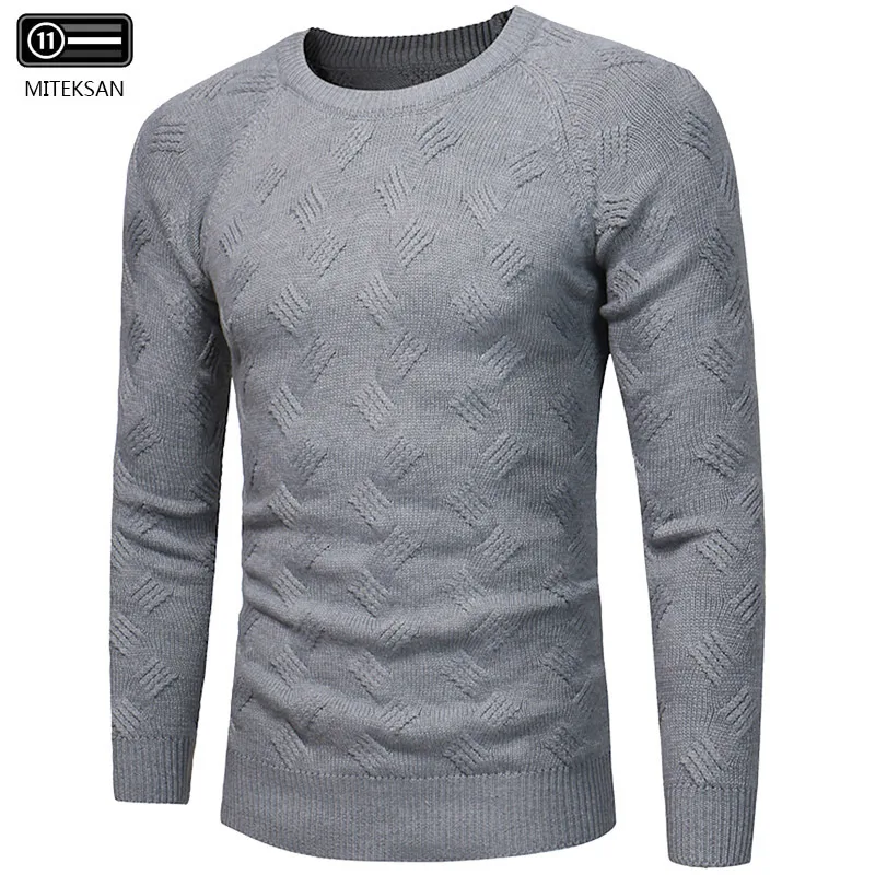 Мужской пуловер Slim Fit, вязаные мужские свитера, модная брендовая одежда, мужские однотонные свитеры с круглым вырезом и длинными рукавами, Повседневный свитер - Цвет: Серый