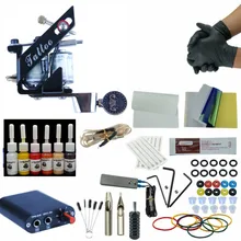 Полный набор для татуировки, одиночный набор для татуировки, 6 цветов, чернильный пигмент, черный источник питания, Перманентный макияж, наборы инструментов для начинающих