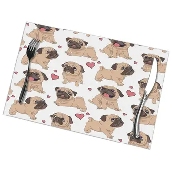 

Set of 6 Funny Cartoon Pugs Puppies Dogs Placemats for Dining Table Place Mat in Kitchen Accessories Cup Wine Mat
