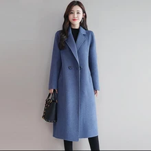 Однотонное длинное шерстяное пальто размера плюс, Женское зимнее теплое свободное кашемировое пальто для офиса, корейское элегантное шерстяное пальто