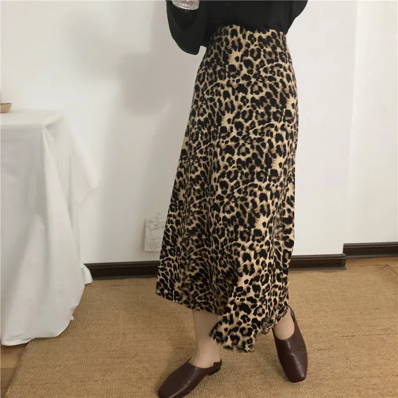 

Autumn New Style Leopord Pattern-Skirt CHIC High-waisted Sheath Retro Slimming Long Skirts Photo Shoot