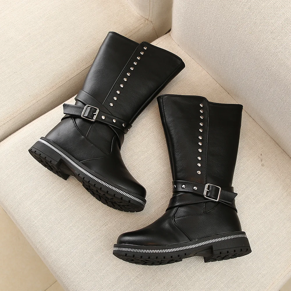 Sapatos de Inverno Botas de Neve Novo Rebite Sapatos Impermeáveis Crianças Outono Preto Botas Menina 2020 Alta 4 5 6 7 8 9 10 11 12 Anos 3 Mamãe e Bebê