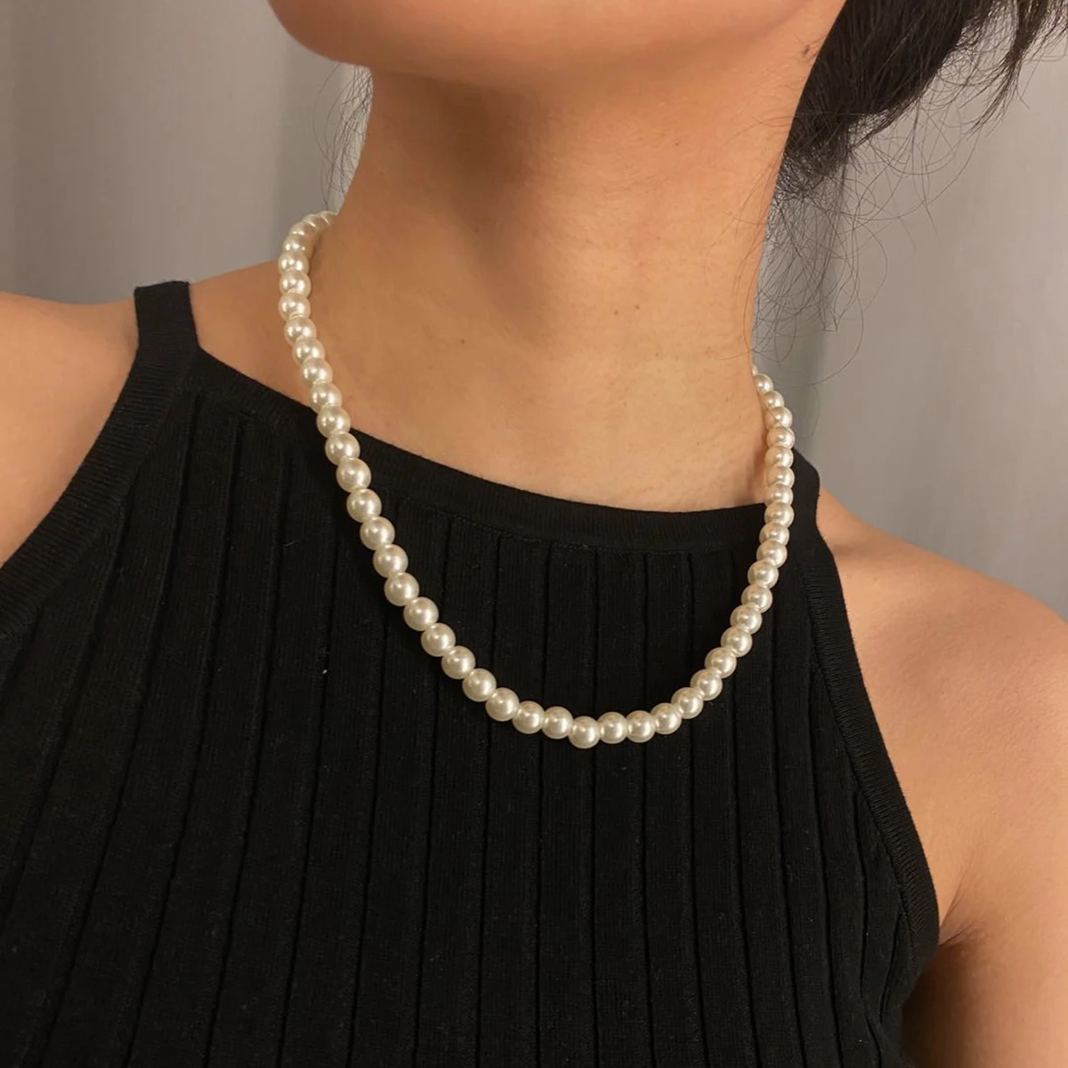 Gothic Baroque Pearl Tassel Chain Necklace for Women Bridal Wedding Strand Beaded Sweet Female Choker White Best Friend Jewelry | Украшения