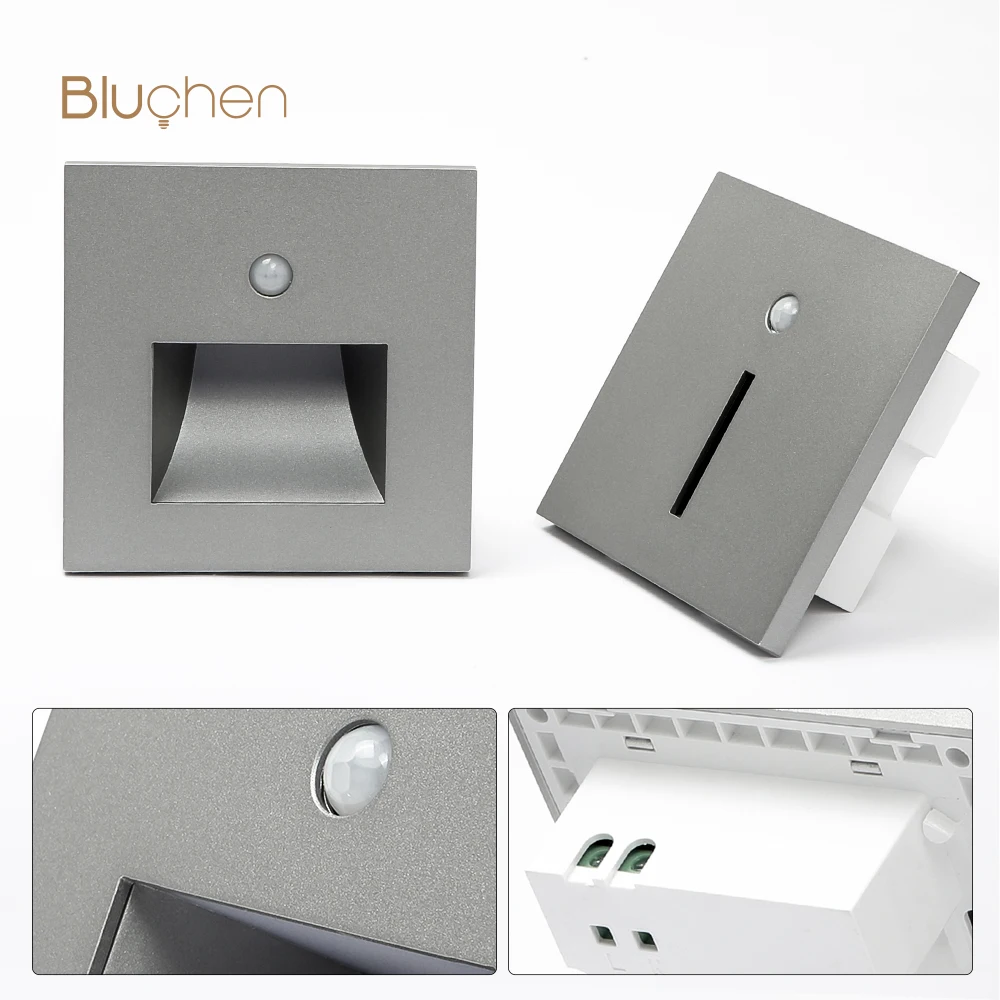 PIR Led Sensor Light Black White Gray Gold Recessed Wall Light 2W Led Wall Lamp LUX Sensor Step Corridor Stairs