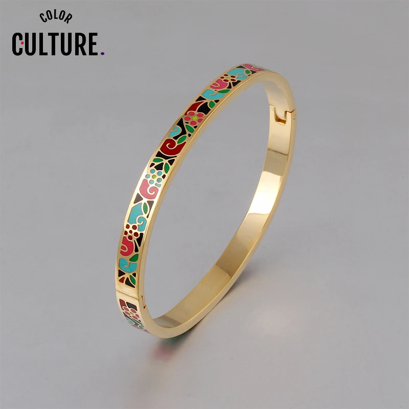 Bangles for Women Cuff Fashion 0.6mm Width Ethnic Colorful Enamel Bangles