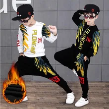 Комплект одежды из 2 предметов для подростков, теплые толстовки для больших мальчиков и девочек, толстый спортивный костюм, толстовки, штаны-шаровары, костюм для 4, 6, 8, 10, 12, 14 лет