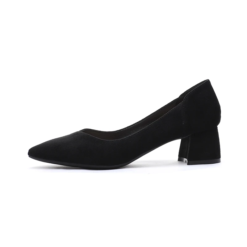 999-15 black4.5cm Обувь; женские туфли из искусственной замши без застежки на высоком квадратном каблуке с острым носком; однотонные офисные женские туфли на каблуке; женские деловые вечерние туфли-лодочки; сандалии - Цвет: 999-15 black4.5cm