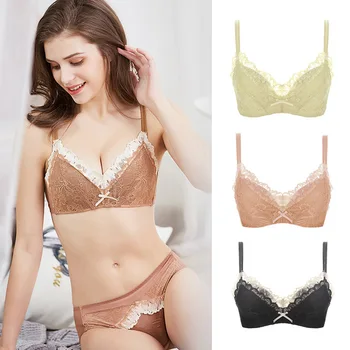 

Spring and Summer Small Chest Gather Bra Lace Seamless Thin Color Matching Underwear Ladies No Steel Ring Bra Biustonosz Stanik