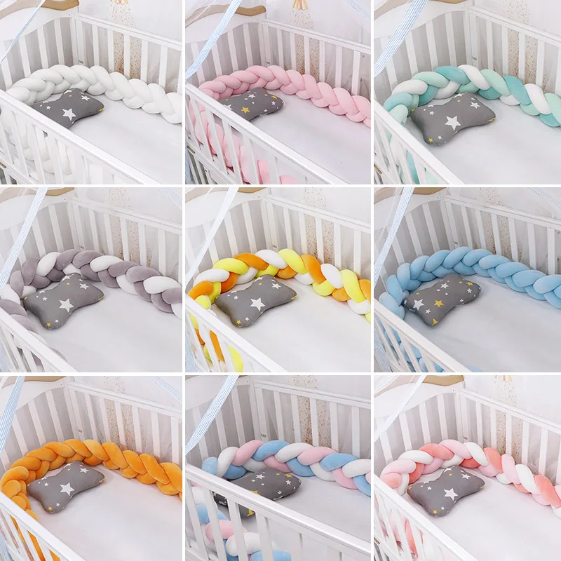 Fashionable 10-18 Plush Knot Baby Crib Bumper 1.5M/2M/3M Newborn Baby Bedding Set Children's Bed Nest Cot Protector Baby Stuff