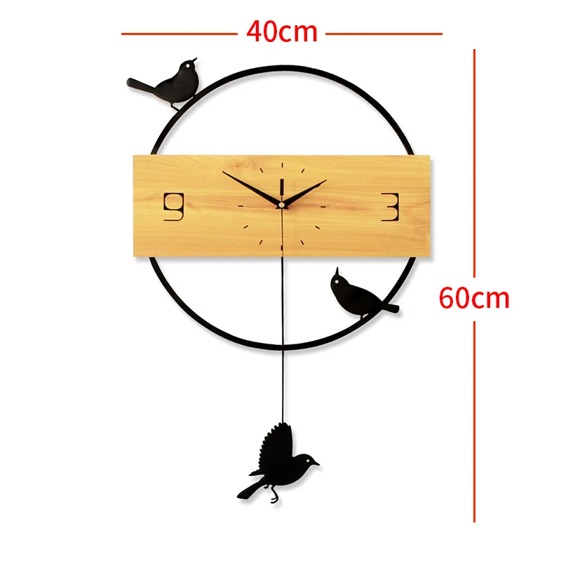 Simple Round Metal Log Color Mute Bird Swing Wall Clock A  
