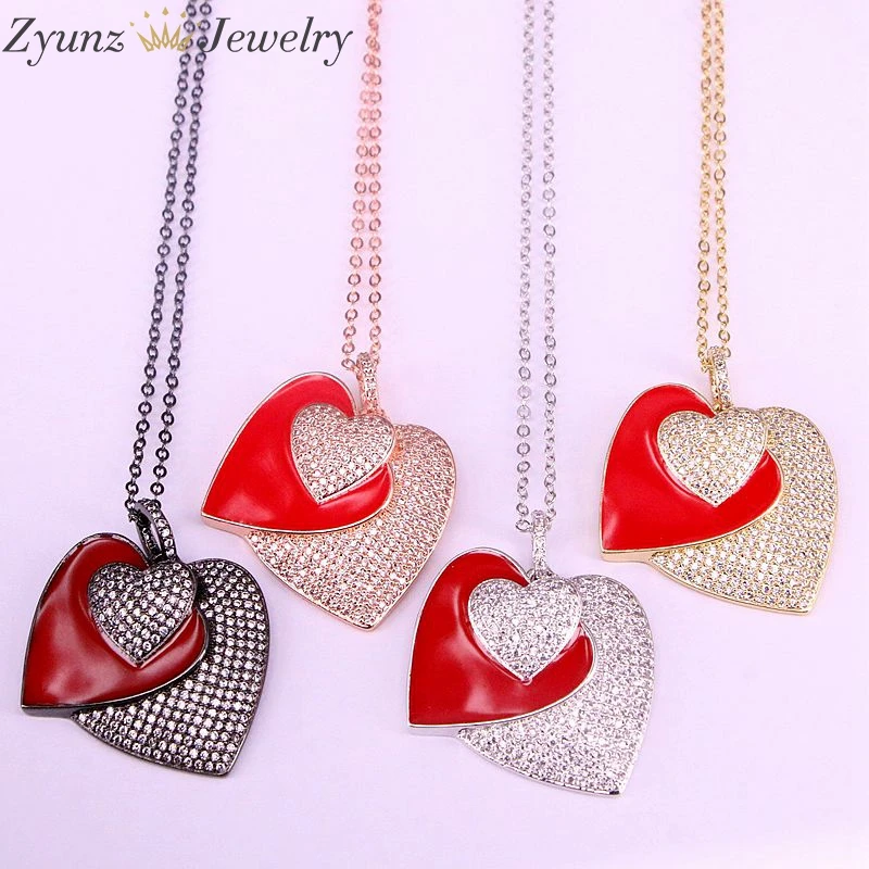 Necklace a 4 шт., модное ожерелье с эмалью в форме сердца, прозрачный кубический цирконий, Женские Ювелирные изделия - Окраска металла: Necklace a