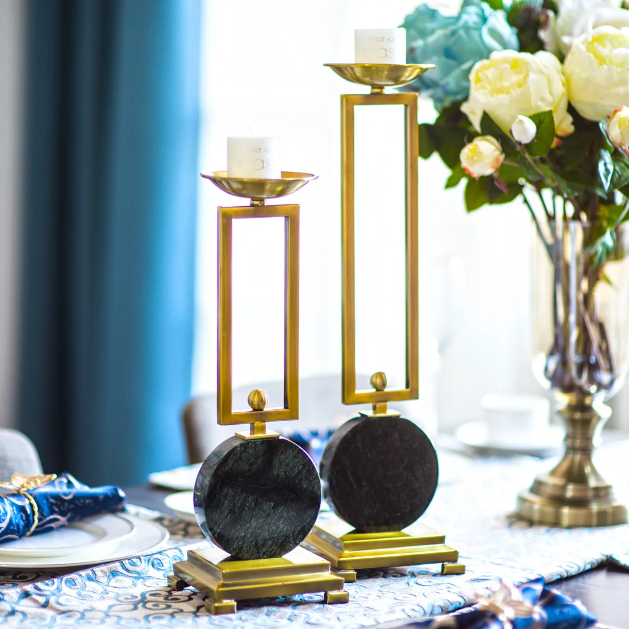 

Marble Metal Candlestick Model Room Candle Holder Table Home Decoration Decoration European American Ornament