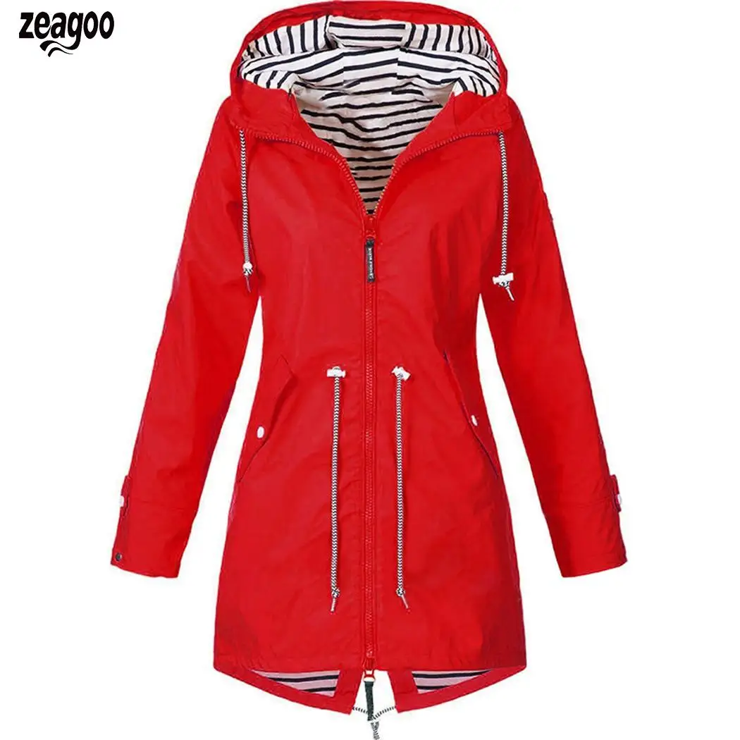 

Women Fashion Outdoor Hooded Long Sleeve Causal Patchwork With Pocket Winter, Autumn Long Jacket