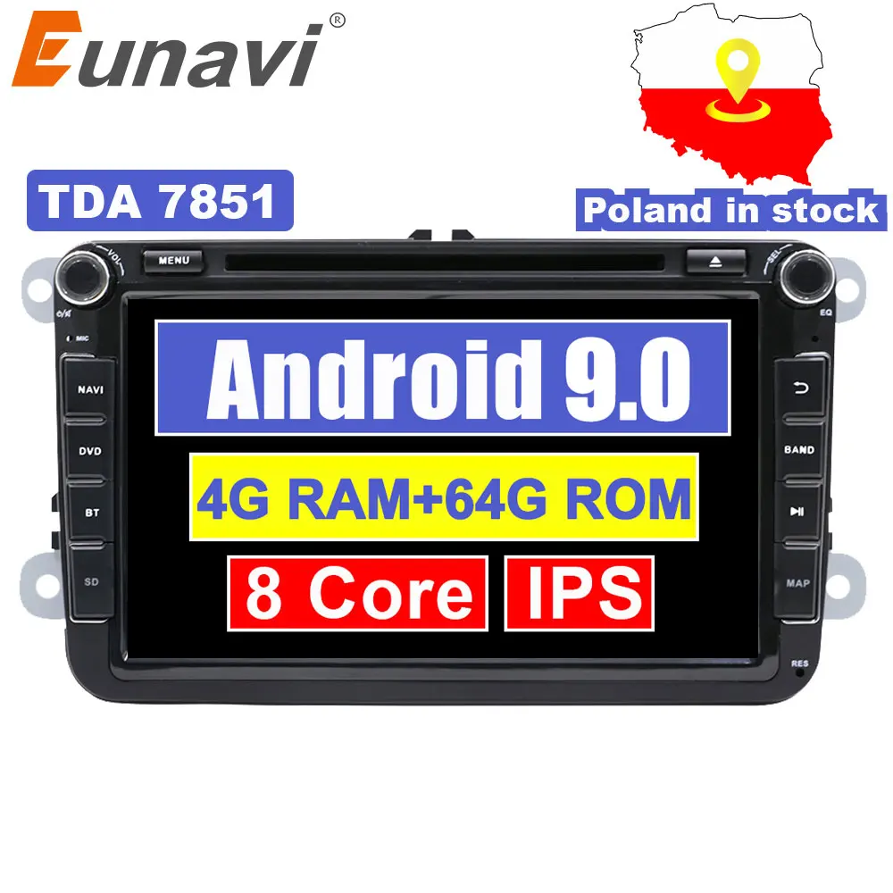 Eunavi 8 'ɲ din Android 9 Автомобильный dvd Радио для VW Volkswagen Polo Jetta passat b6 b7 cc fabia skoda Touran golf