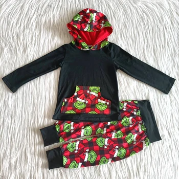 

New arrival cute cartoon outfits baby boys hooded pocket 2 pcs set autumn kid boutique children's clothing suit