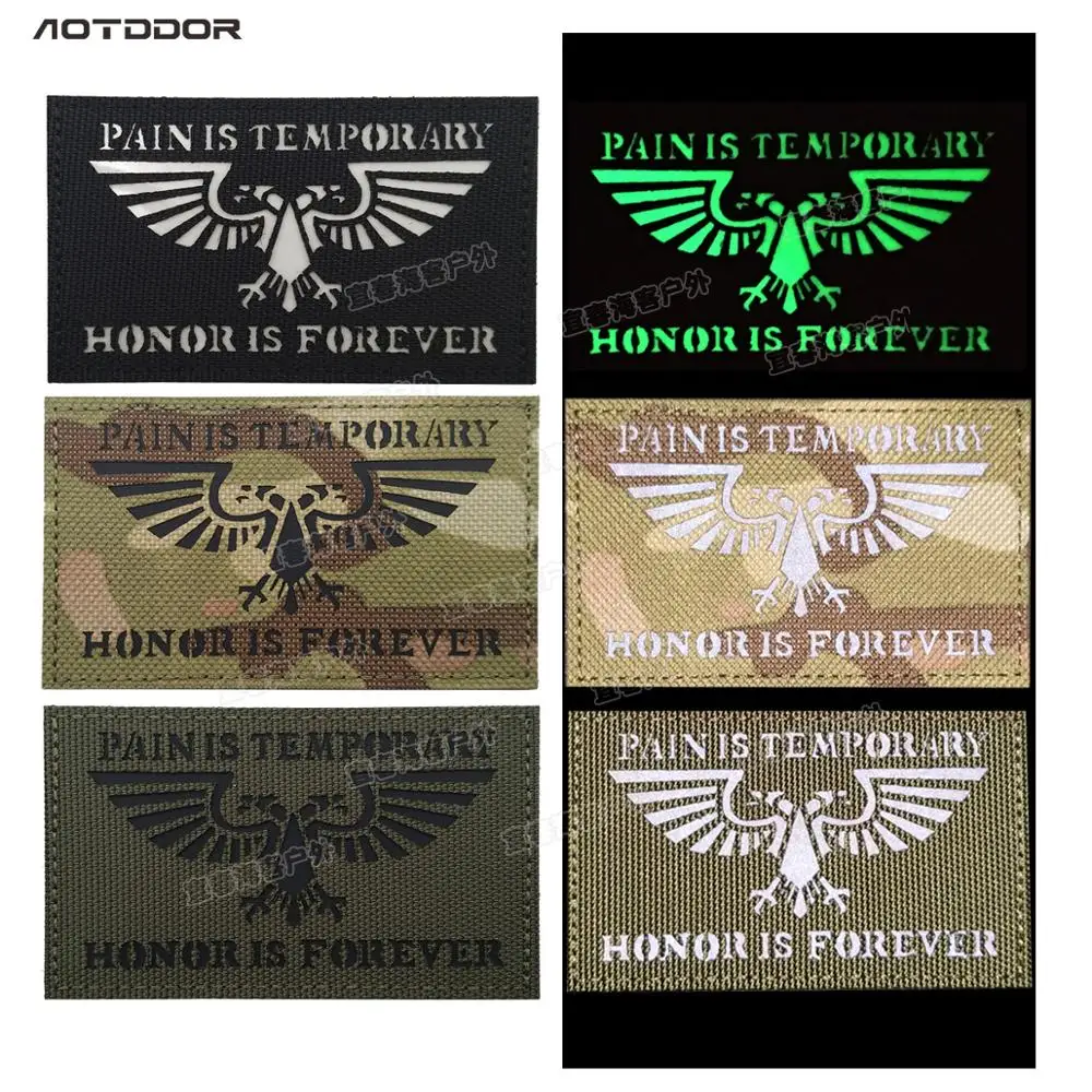 Светоотражающие ИК нашивки 3d PAIN IS TEMPORARY HONOR FOREVER тактические аппликации для курток