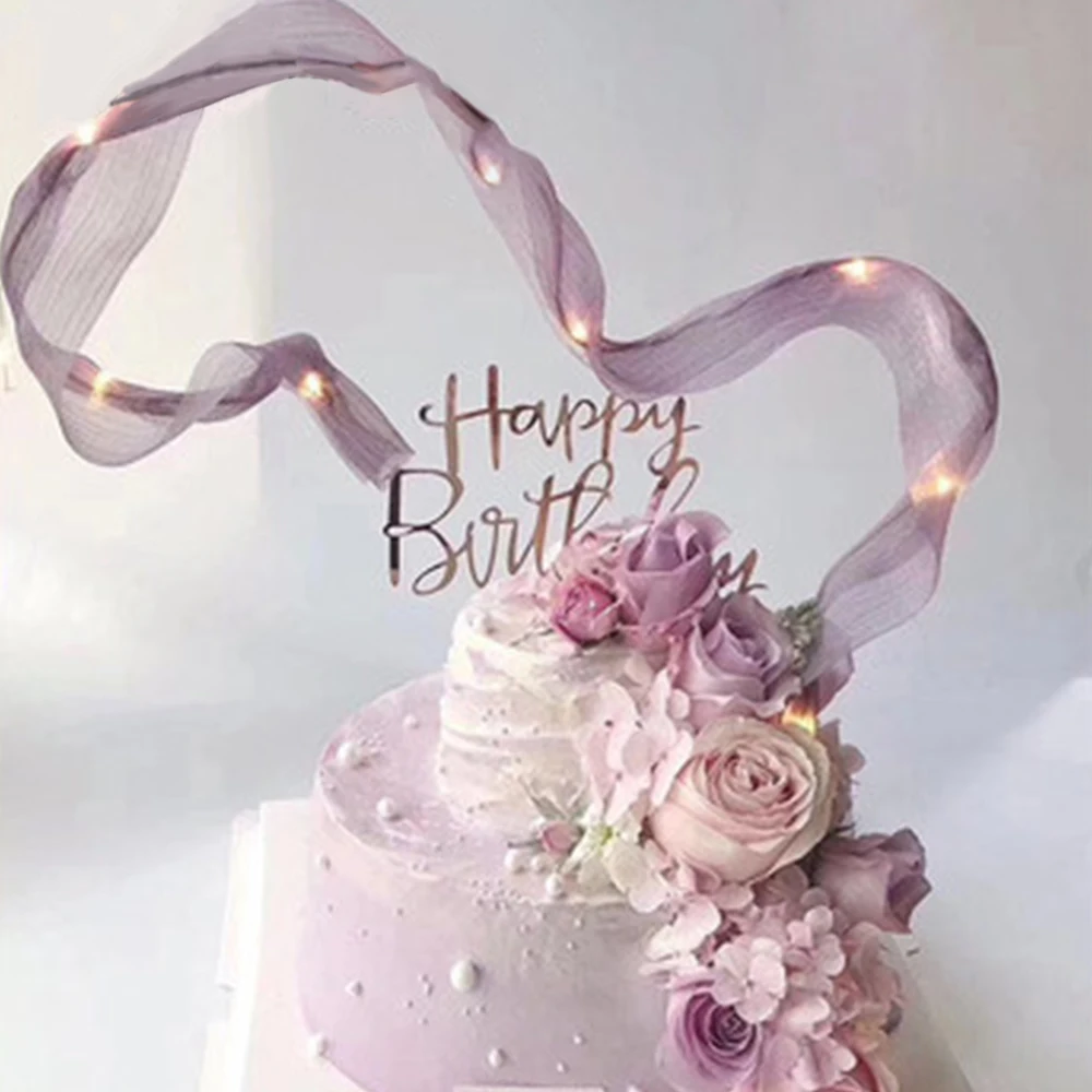 Розовый Золотой Топпер для торта С Днем Рождения акриловая надпись золото