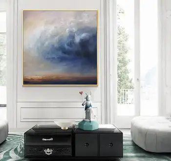 

landscape painting on canvas cloud sky abstract painting oversize wall art blue painting beige painting brownish yellow painting
